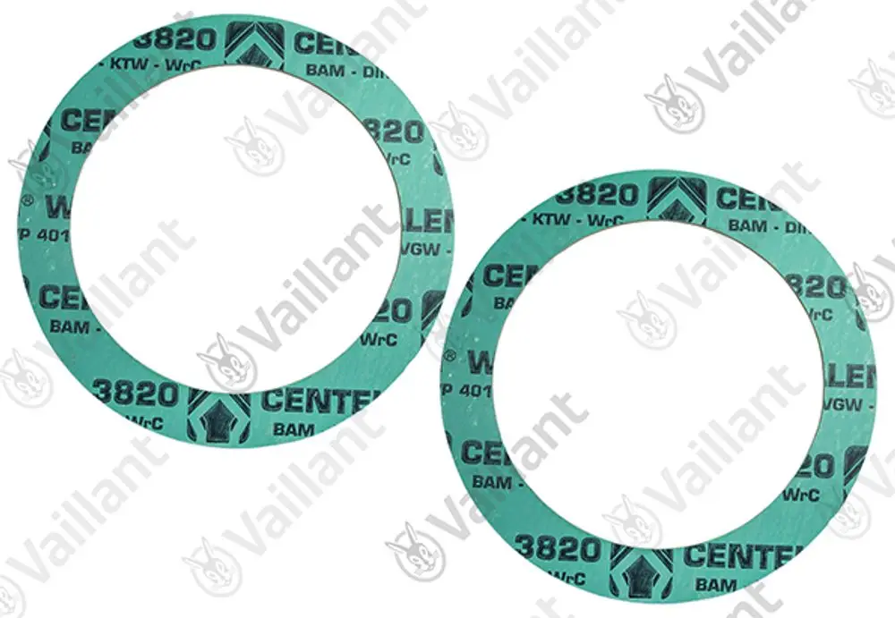Vaillant Dichtungssatz mit zwei O-Ringen in Grün, auf einem weißen Hintergrund, geeignet für unterschiedliche Anwendungen.